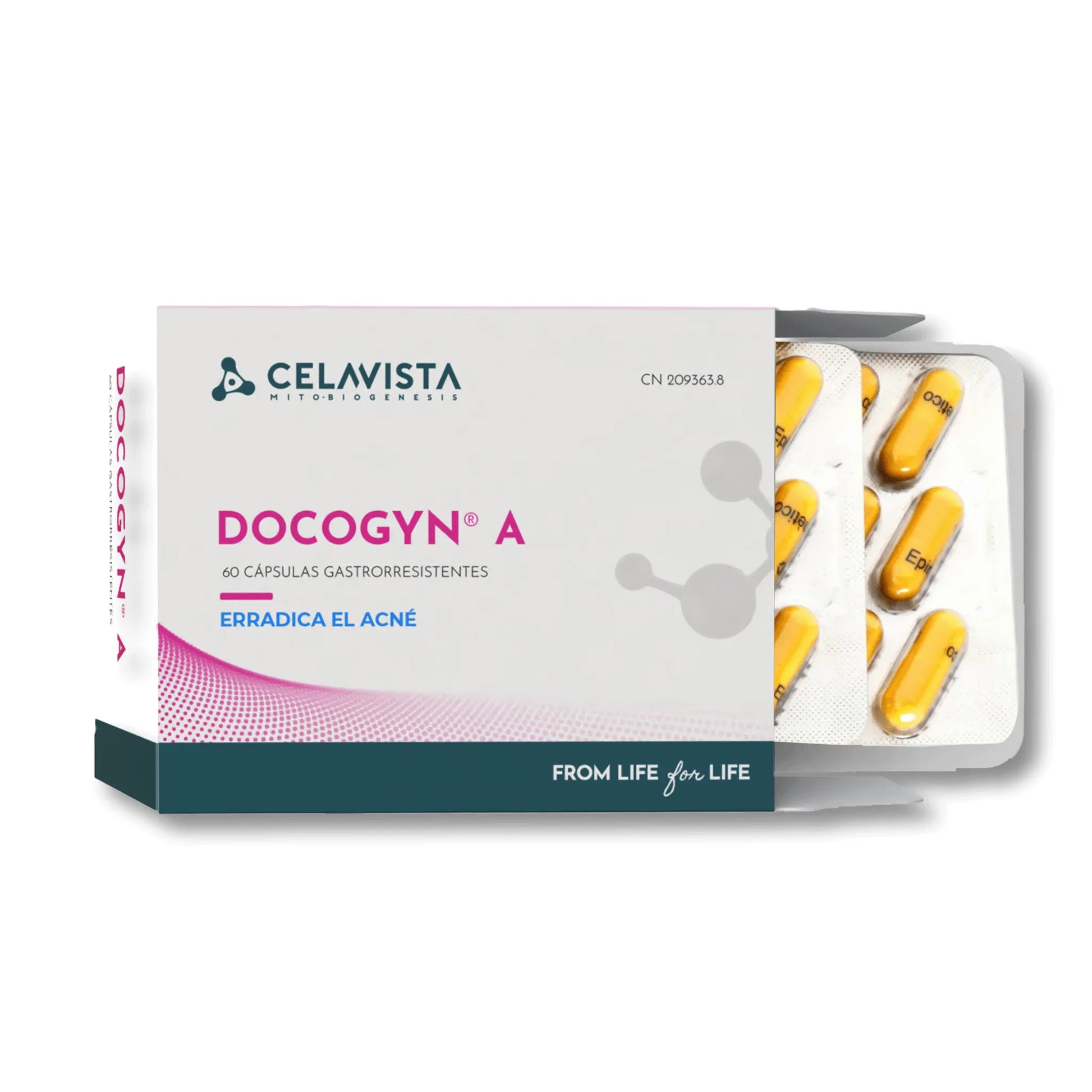 Pastillas naturales para el acné hormonal en mujeres adultas - Docogyn A vista frontal