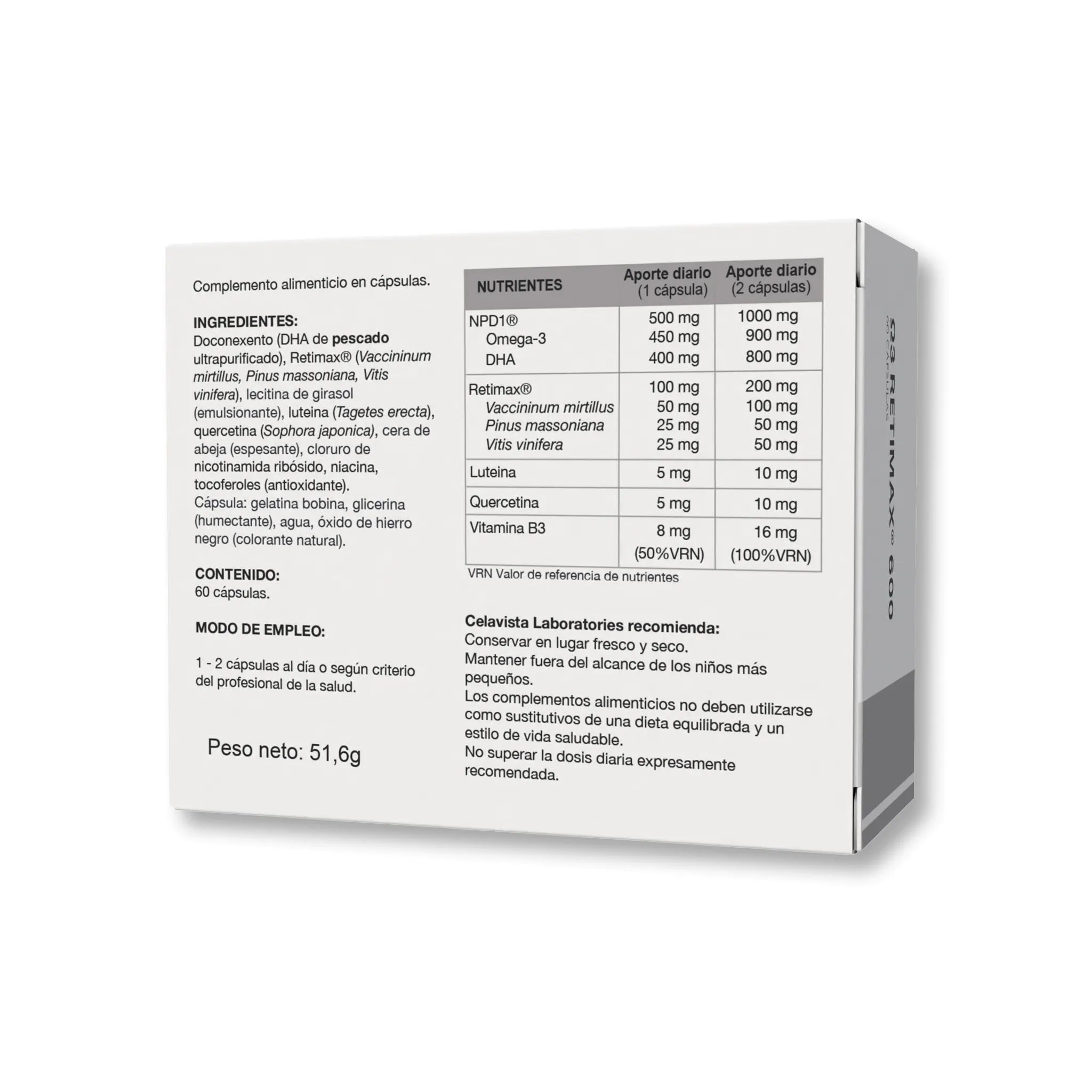 Pastillas omega 3 para blefaritis y presión ocular - Vista anterior producto Celavista