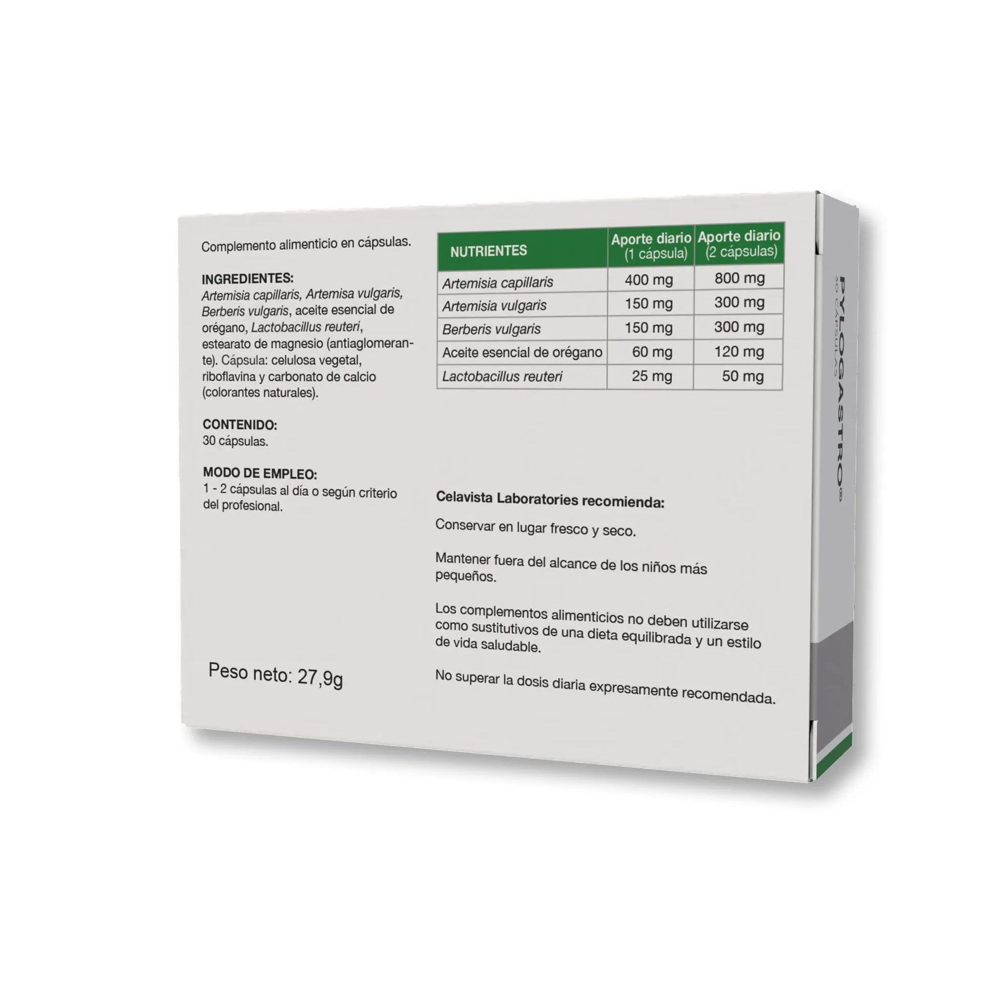 Eliminar helicobacter pylori con berberina y quercetina concentradas - Vista anterior producto