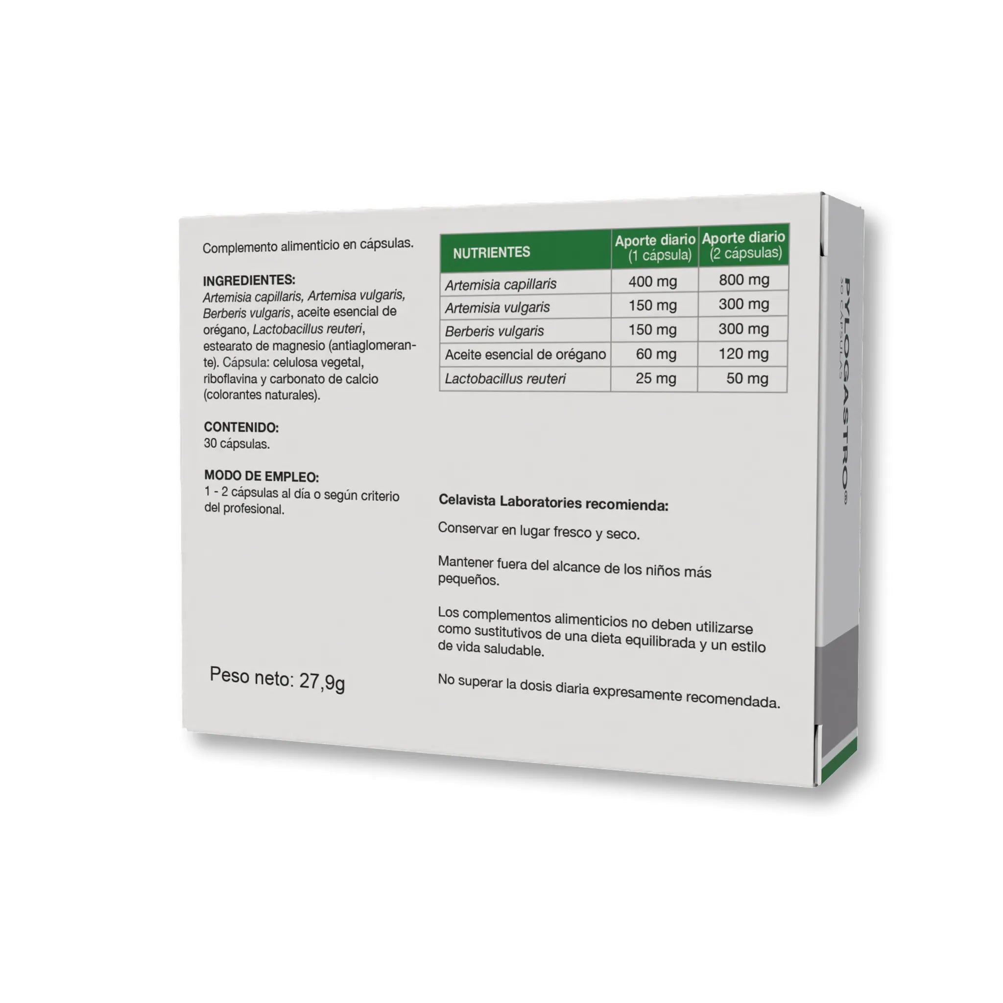 Eliminar helicobacter pylori con berberina y quercetina concentradas - Vista anterior producto
