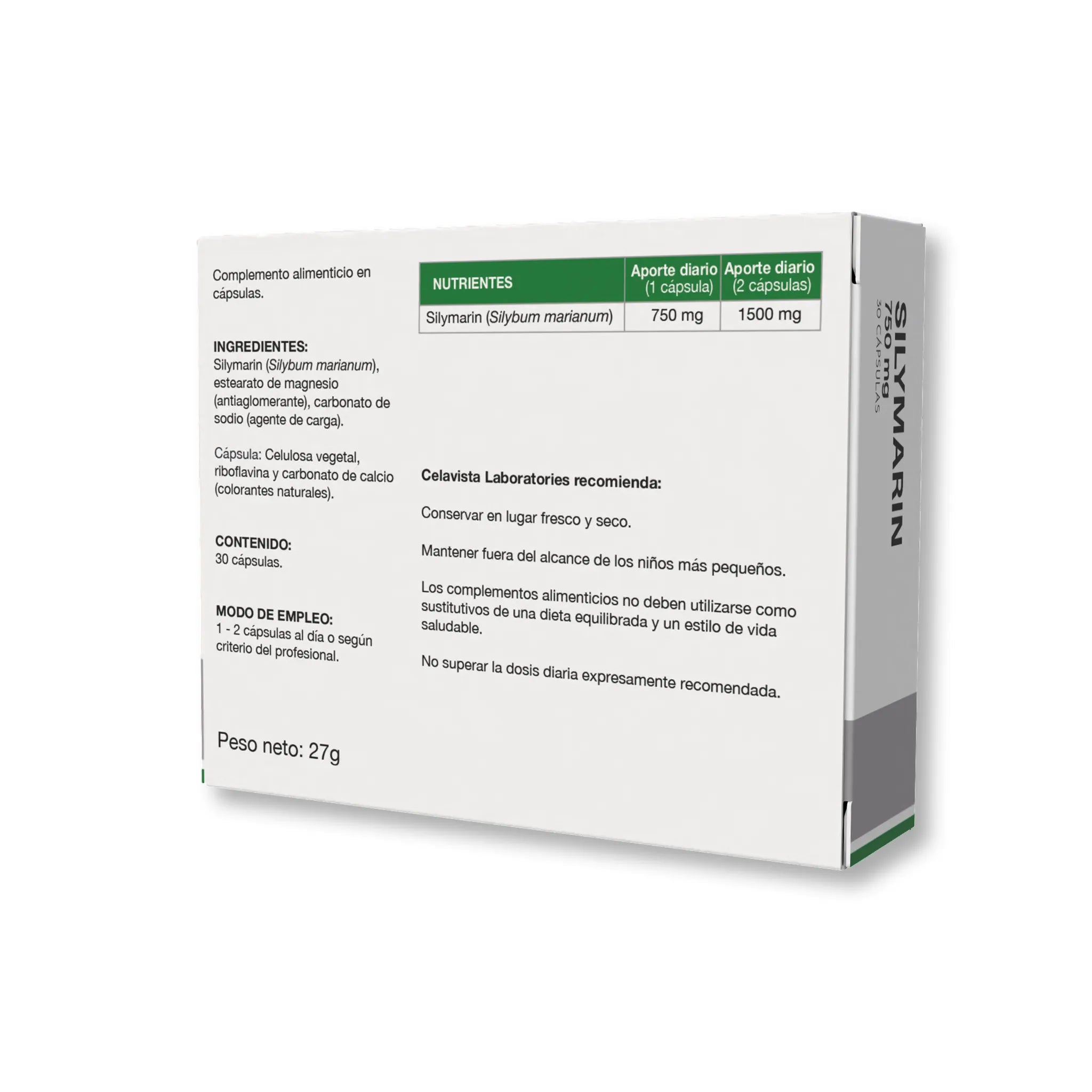 Cápsulas cardo mariano para tratamiento esteatosis hepática - Vista anterior producto Celavista